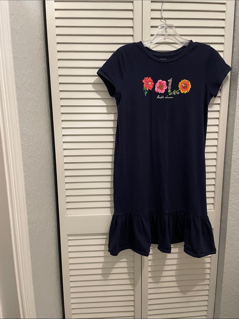 Polo by Ralph Lauren Navy Short-Sleeve Dress with Floral Appliqués